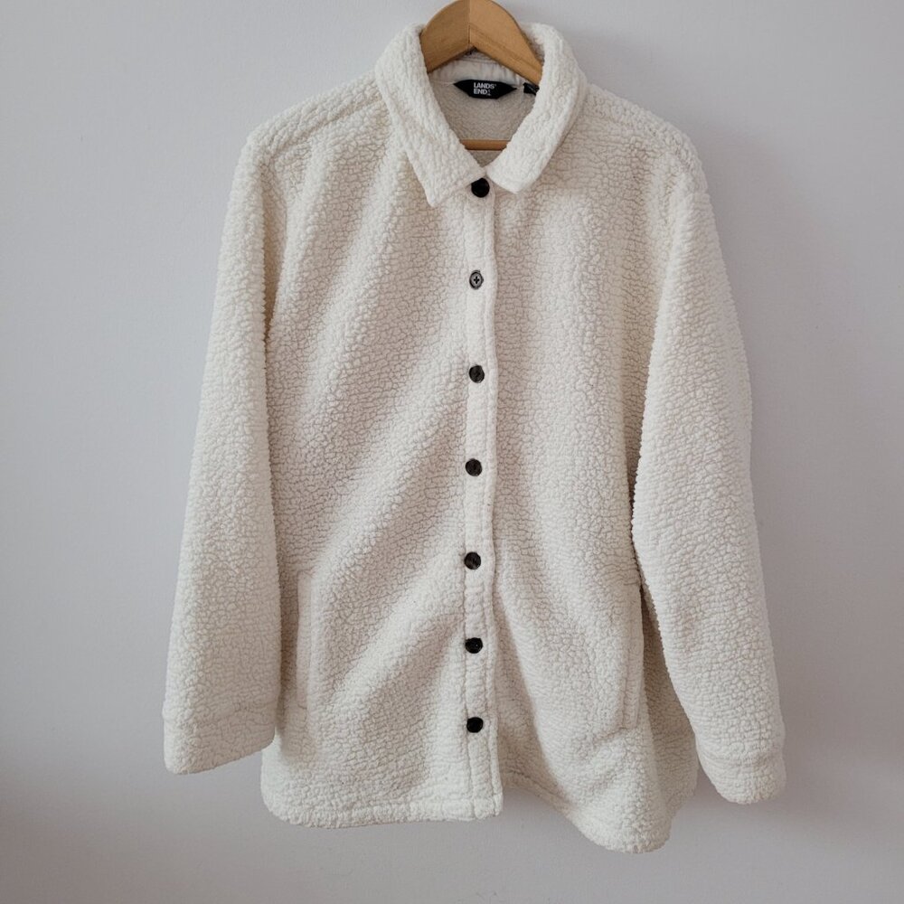 Land's End Sherpa/Teddy Bear Button-Up Shirt/Lightweight Jacket-3X